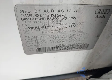 2011 Audi Q5 2.0T Premium z USA, uszkodzony, nr VIN WA1LFAFP2BA064733